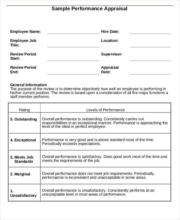 sales team appraisal form