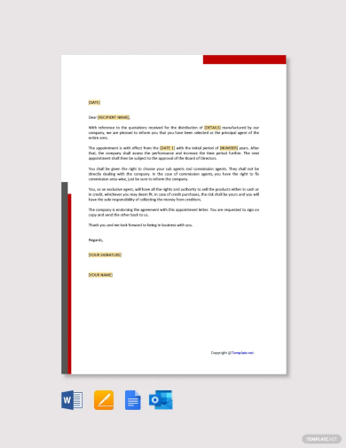 sample agent appointment letter template