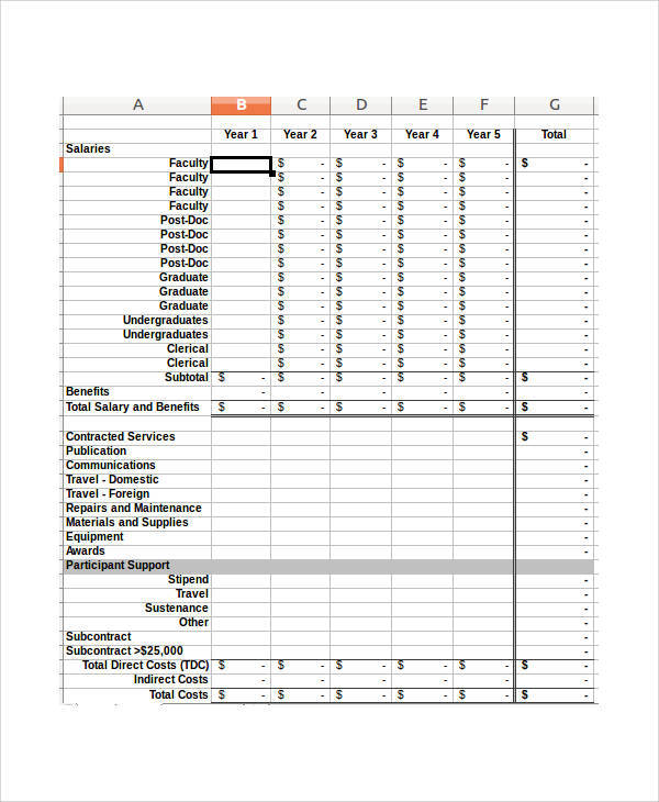 sample blank budget spreadsheet