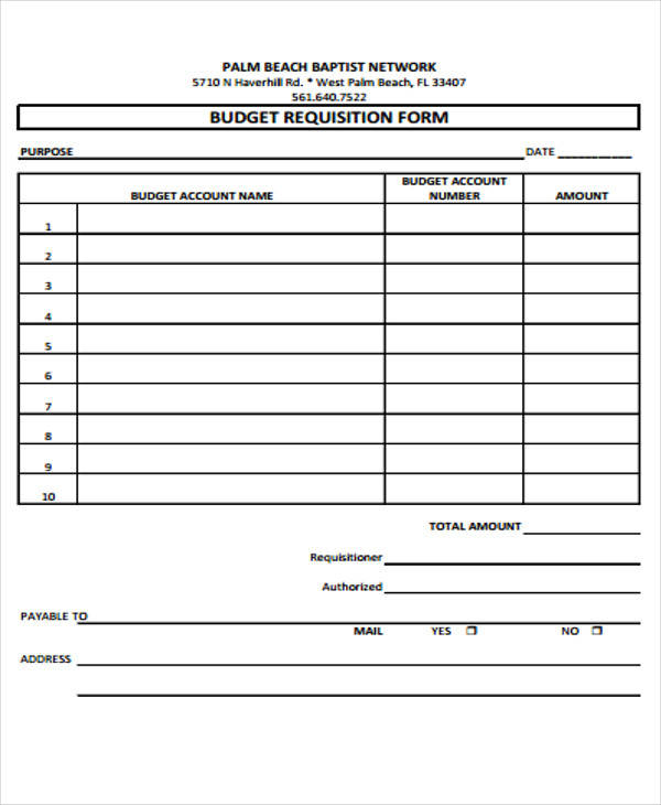 sample budget requisition form