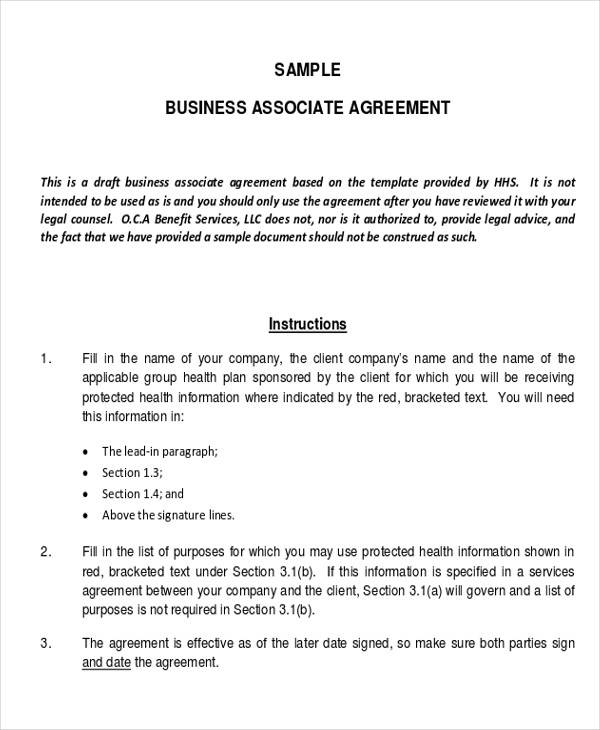 sample business associate agreement form