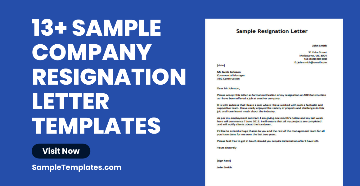 sample company resignation letter template