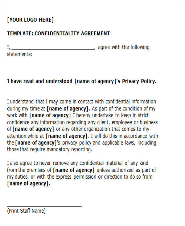 sample confidential agreement
