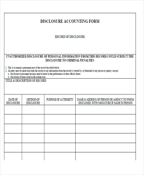 sample disclosure accounting form