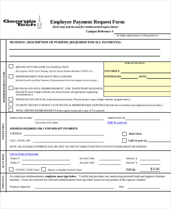 sample employee payment receipt