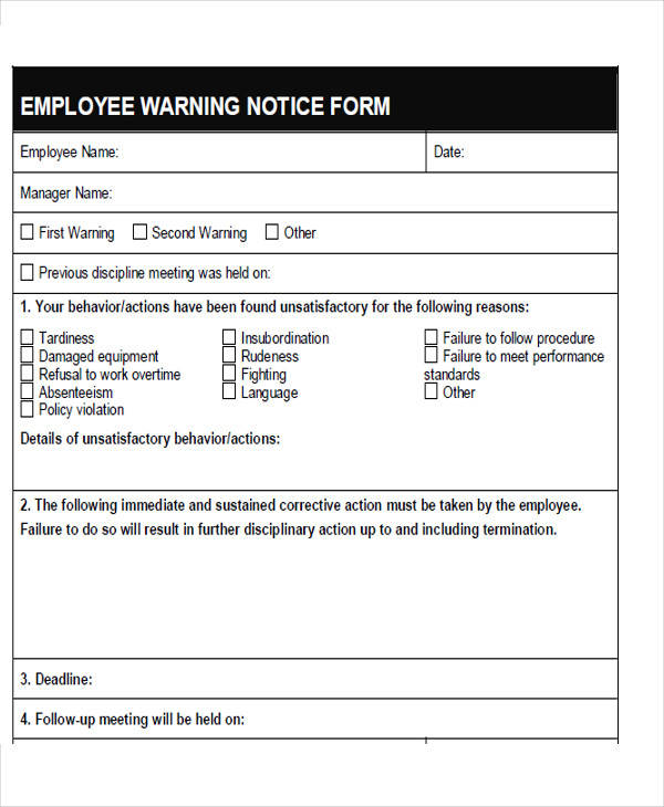 sample employee warning notice form