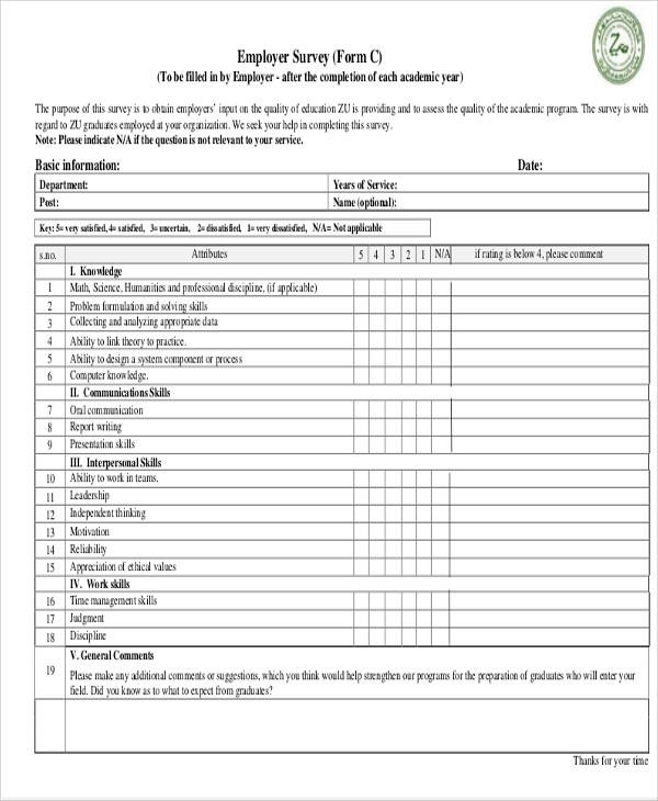 sample employer survey form