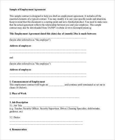 sample employment contract agreement
