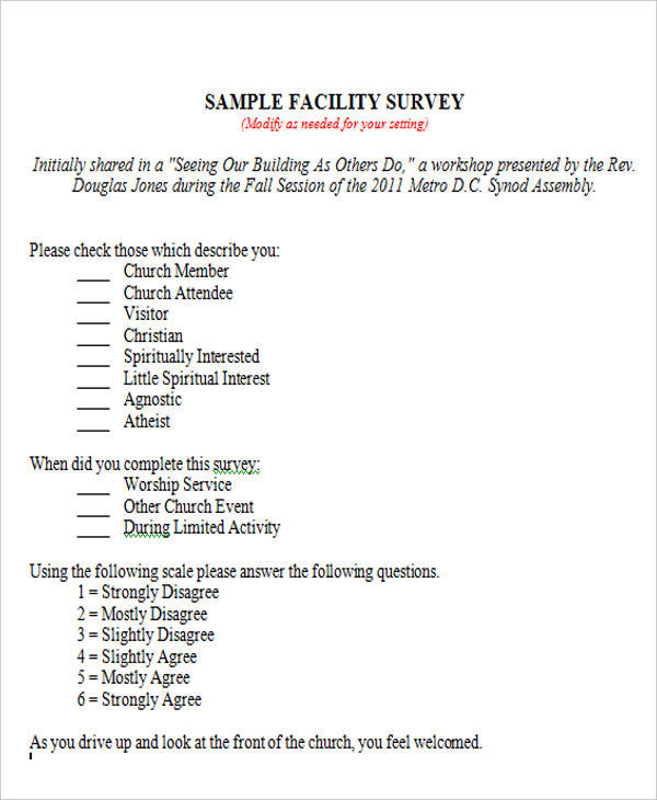 sample facility survey form