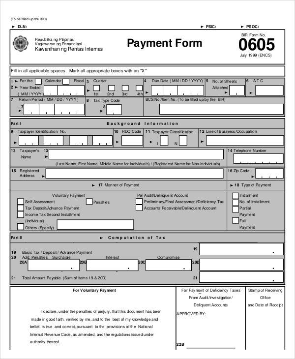 sample fees payment receipt form