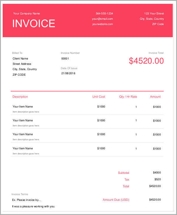 Invoice Template For Graphic Designer