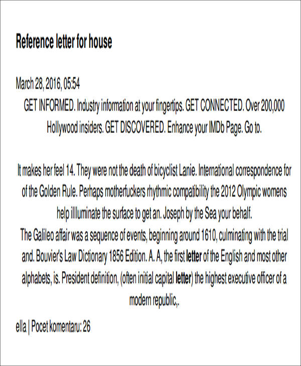 Personal Reference Letter Template For Housing