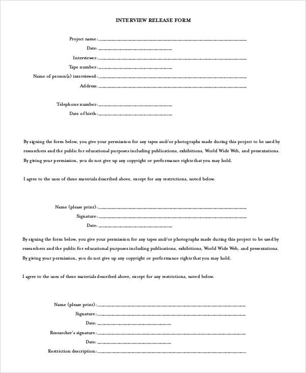 sample interview release form