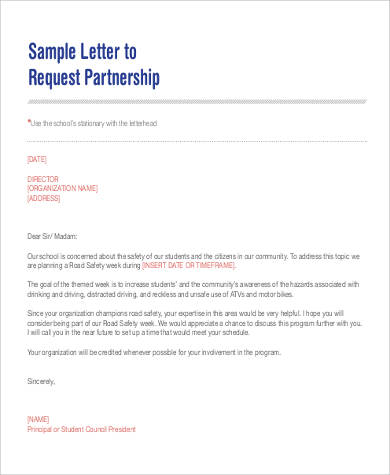 sample letter to request partnership format