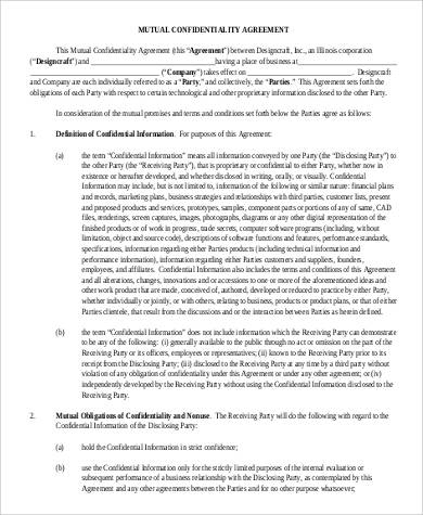 sample mutual confidentiality agreement