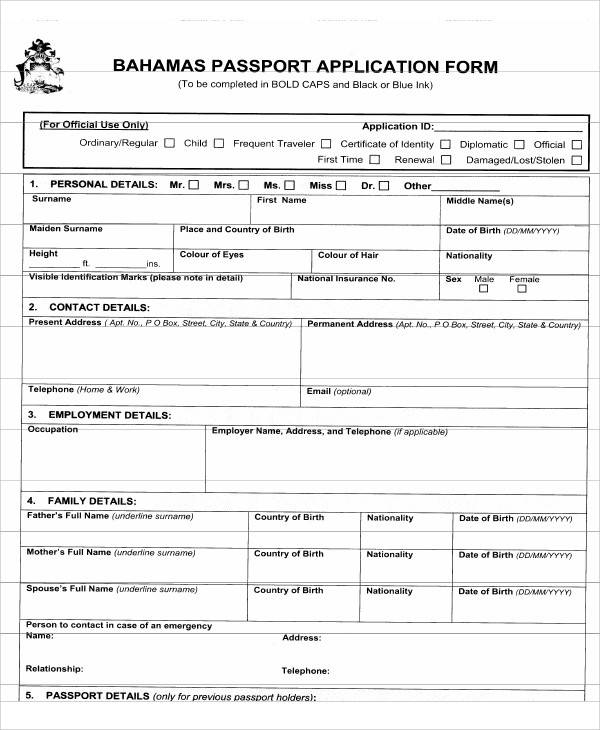 sample of passport application form