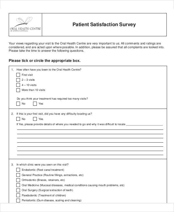 sample patient survey form
