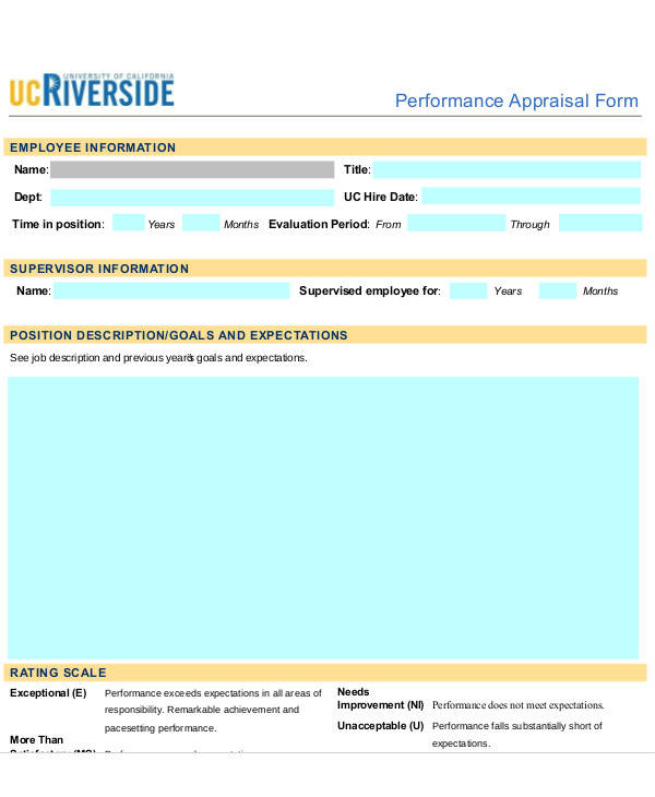 sample performance appraisal form