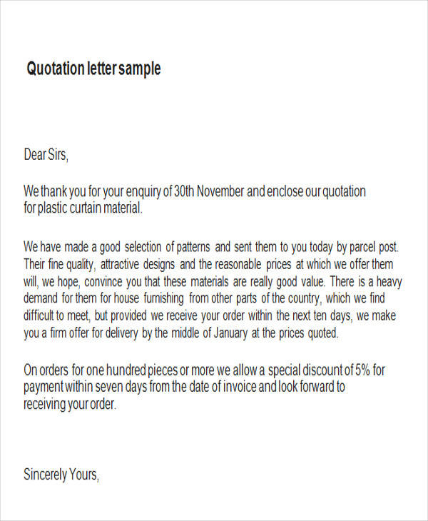 11+ Sample Quotation Letters in Doc