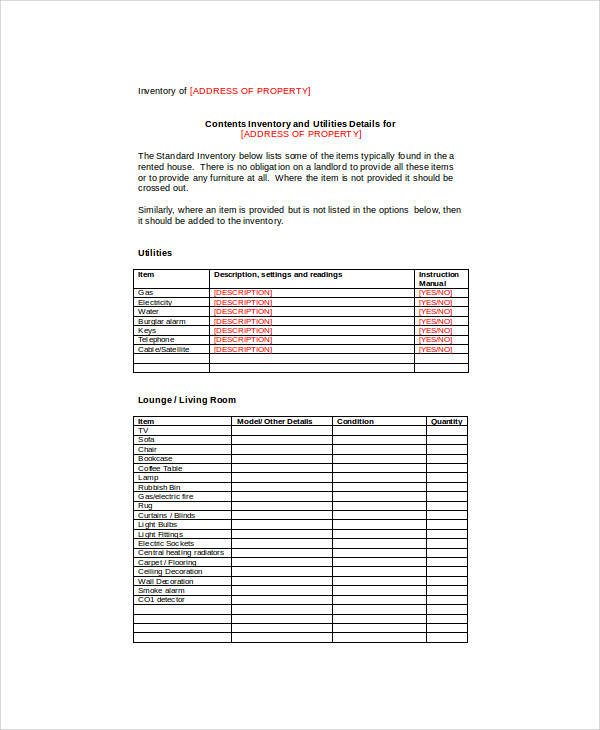 sample rent property statement form