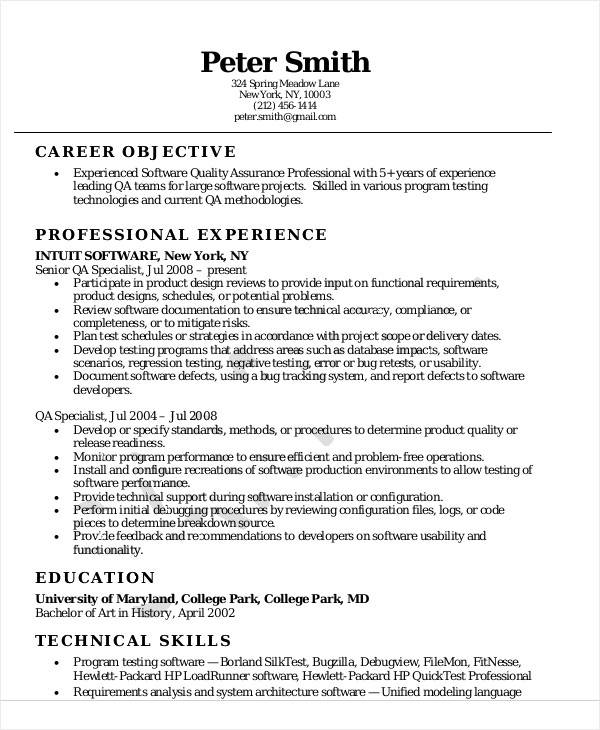 sample resume of quality assurance manager