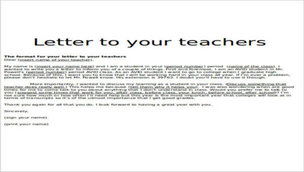 Free 4 Sample Thank You Letter To Teacher From Student In Ms Word Pdf