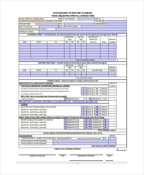 sample travel requisition form