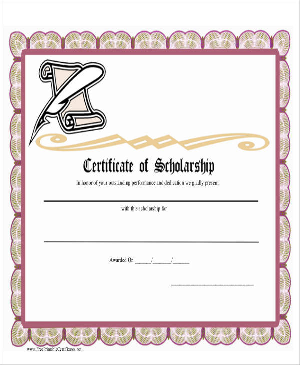 scholarship award certificate pdf