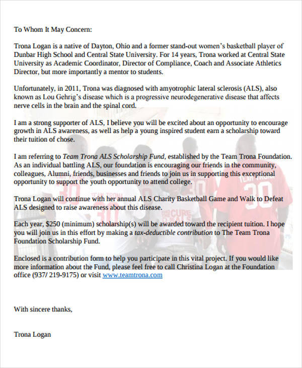 scholarship fund donation letter