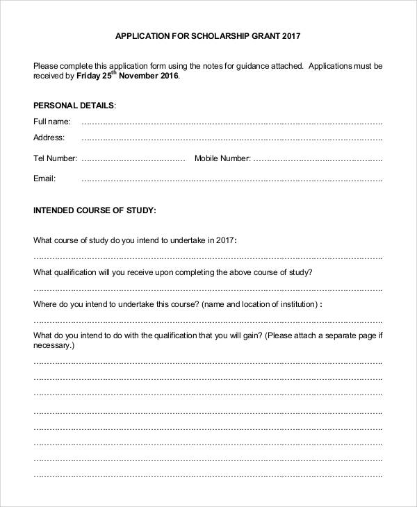 scholarship grant application form
