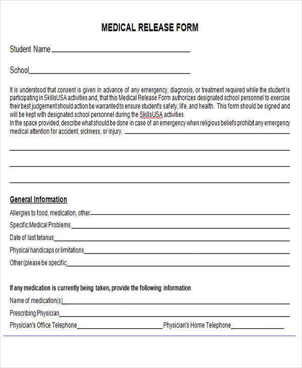 school medical release form