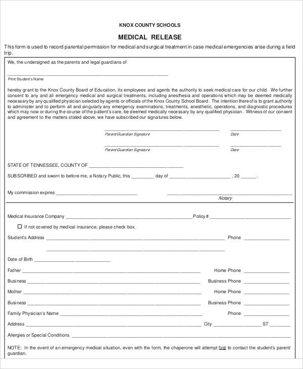 school medical release form1