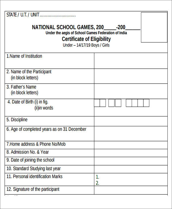 school sports eligibility certificate