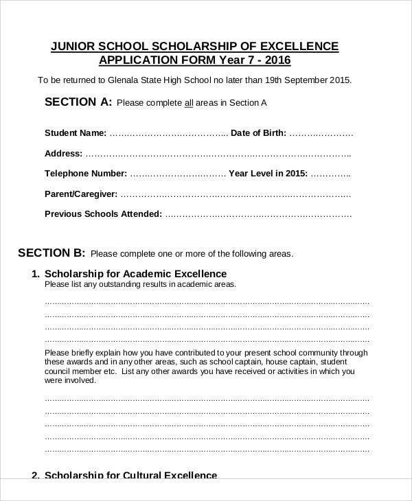 school of excellence application form