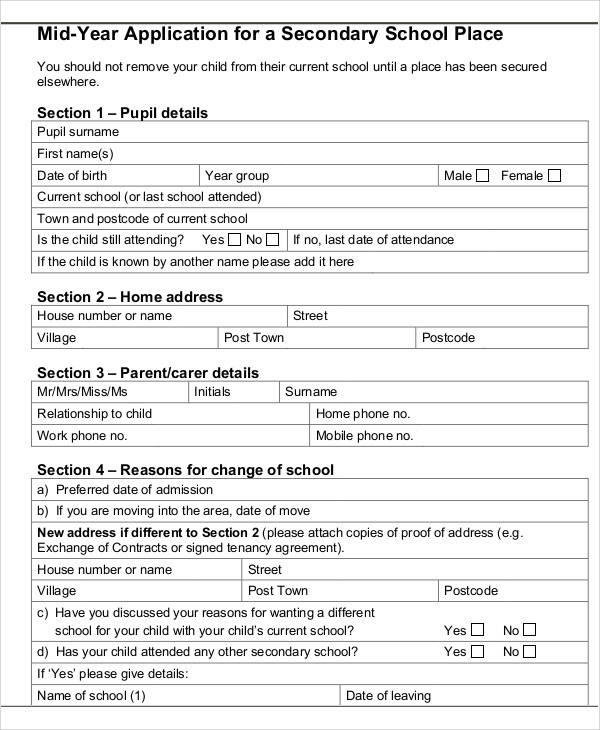 secondary school application form1