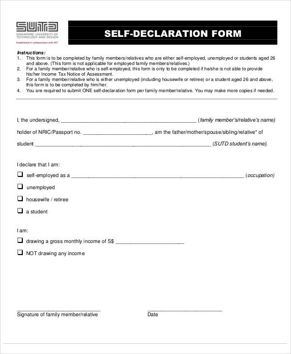 self declaration application form
