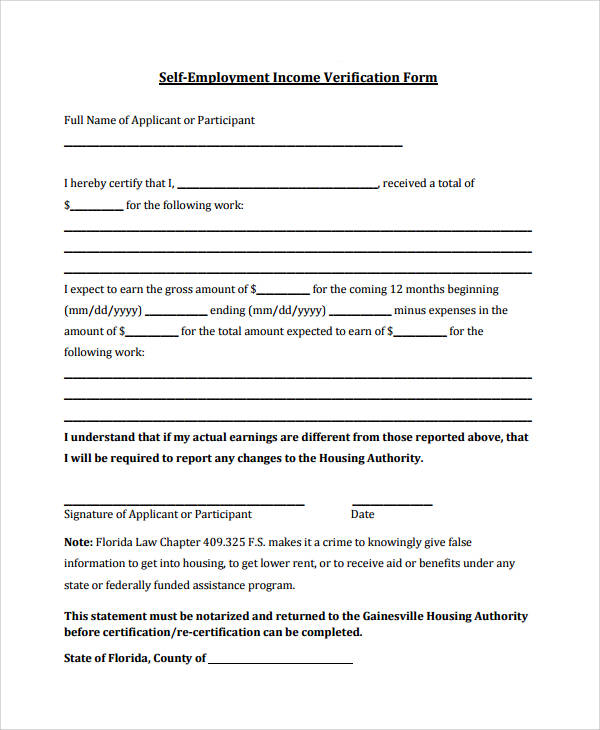 self employment income verification form