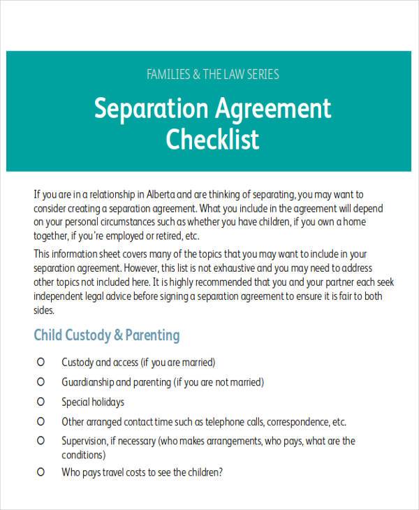 Separation Financial Agreement Template