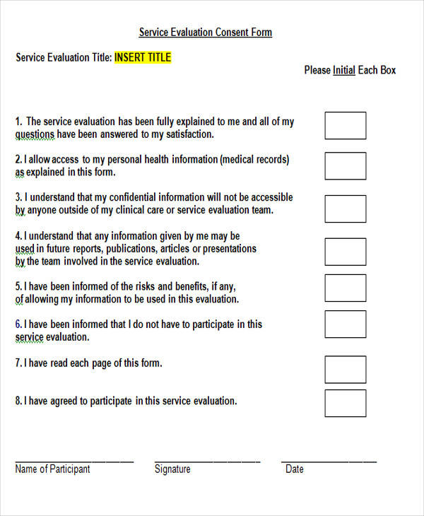 service evaluation consent form