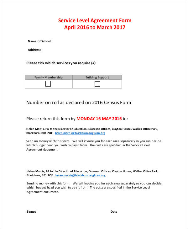 service level agreement form