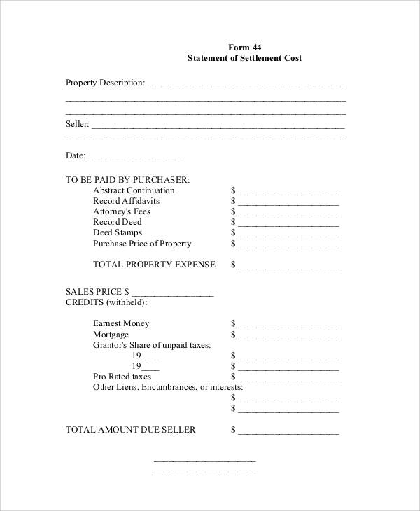 settlement cost statement form