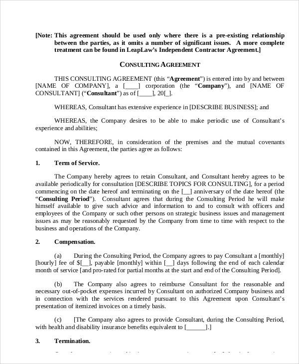 short consulting agreement form