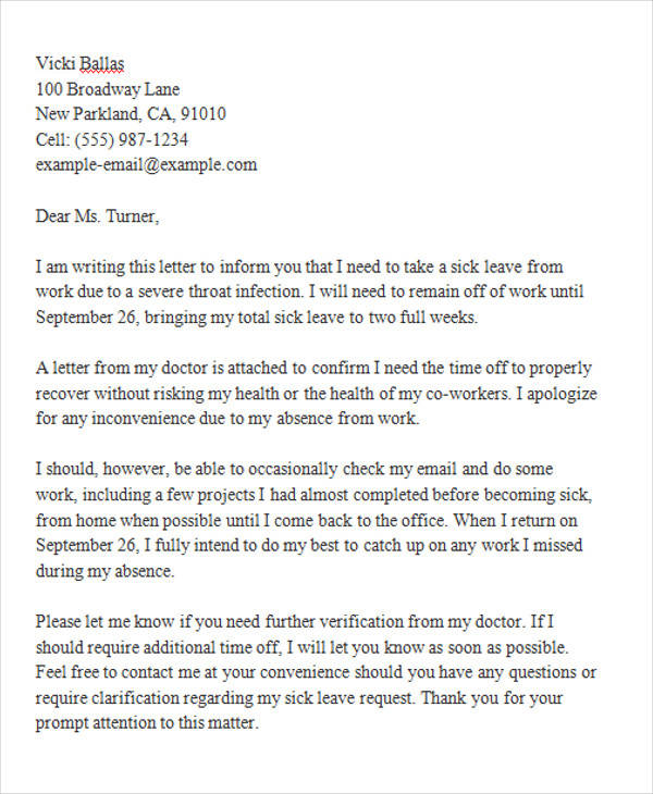 sick leave application letter