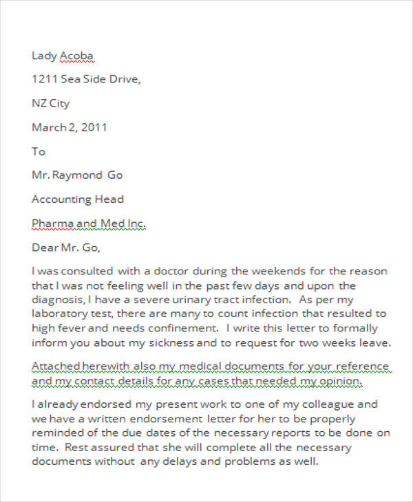 sick leave letter to boss