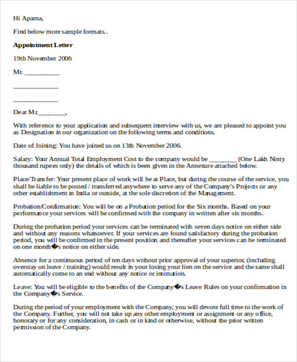 simple appointment letter format