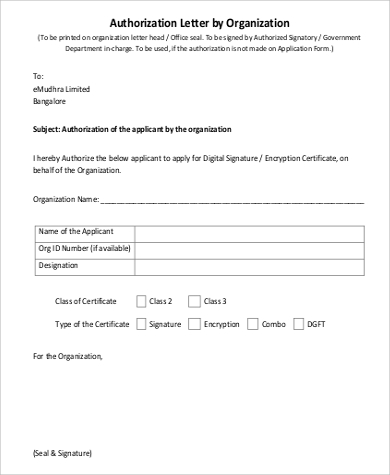simple authorization letter by organization