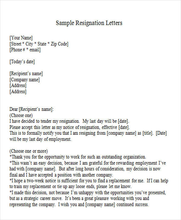 Sample Informal Resignation Letter 4 Examples In Pdf Word