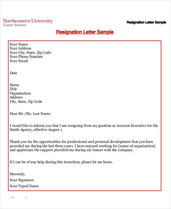 simple resignation letter example
