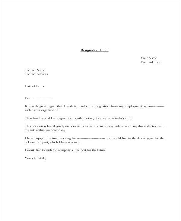 FREE 13 Simple Resignation Letter Samples In MS Word PDF