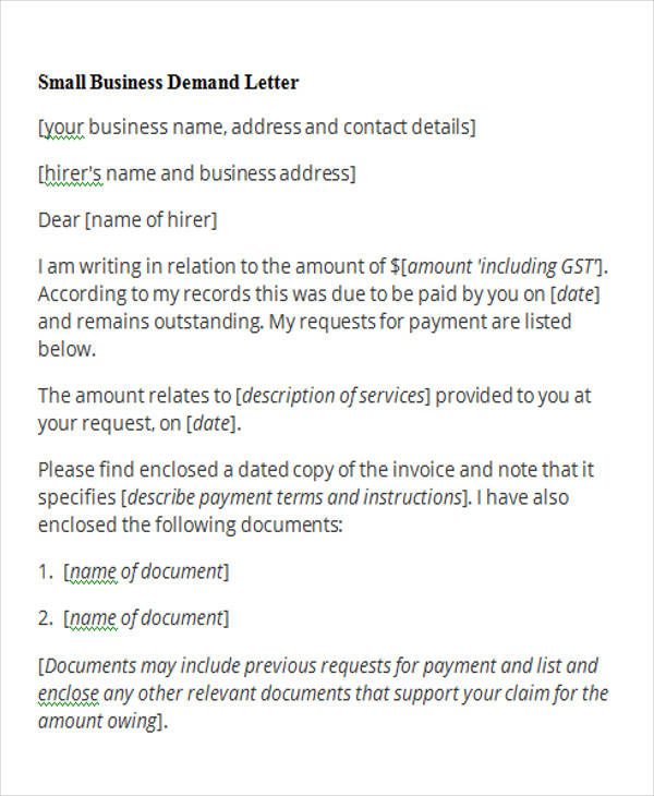 small business demand letter